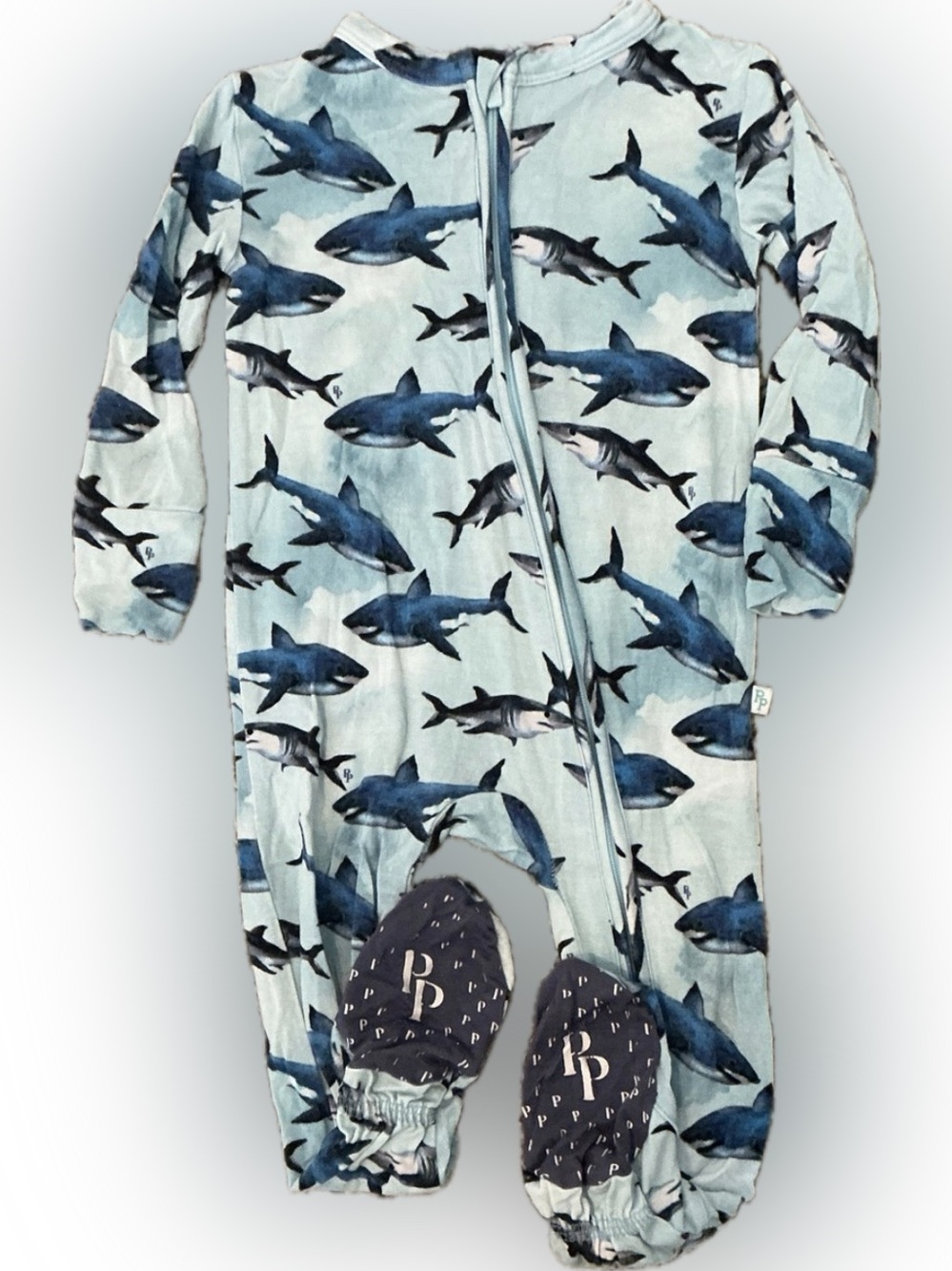 Posh Peanut Shark Bamboo Footie Pajamas Size 6-9M